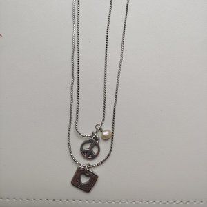 Brighton Silver hearts and peace sign with pearl necklace